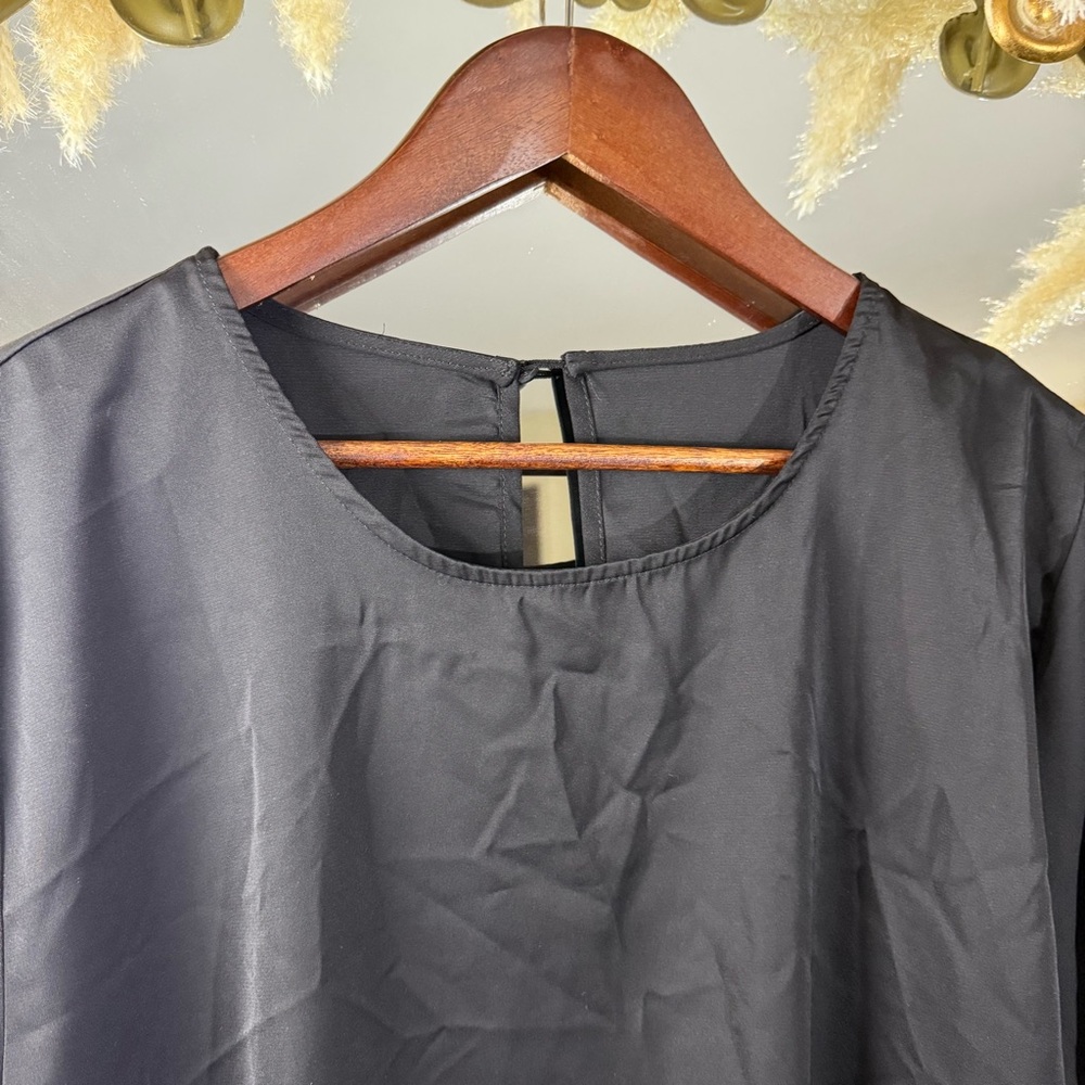 Dressin Women’s Black Long Puff Sleeve Blouse with Smocked Wrists - Picture 5 of 7
